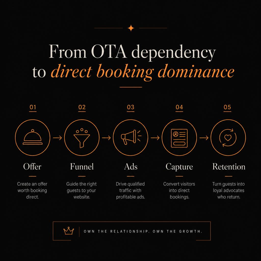 Diagram of the 5-step Offer, Funnel, Ads, Capture, Retention framework